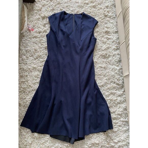 Elie Tahari Dress Navy Dark Blue Hi Low V-Neck Swing 14 Sleeveless - Picture 9 of 9